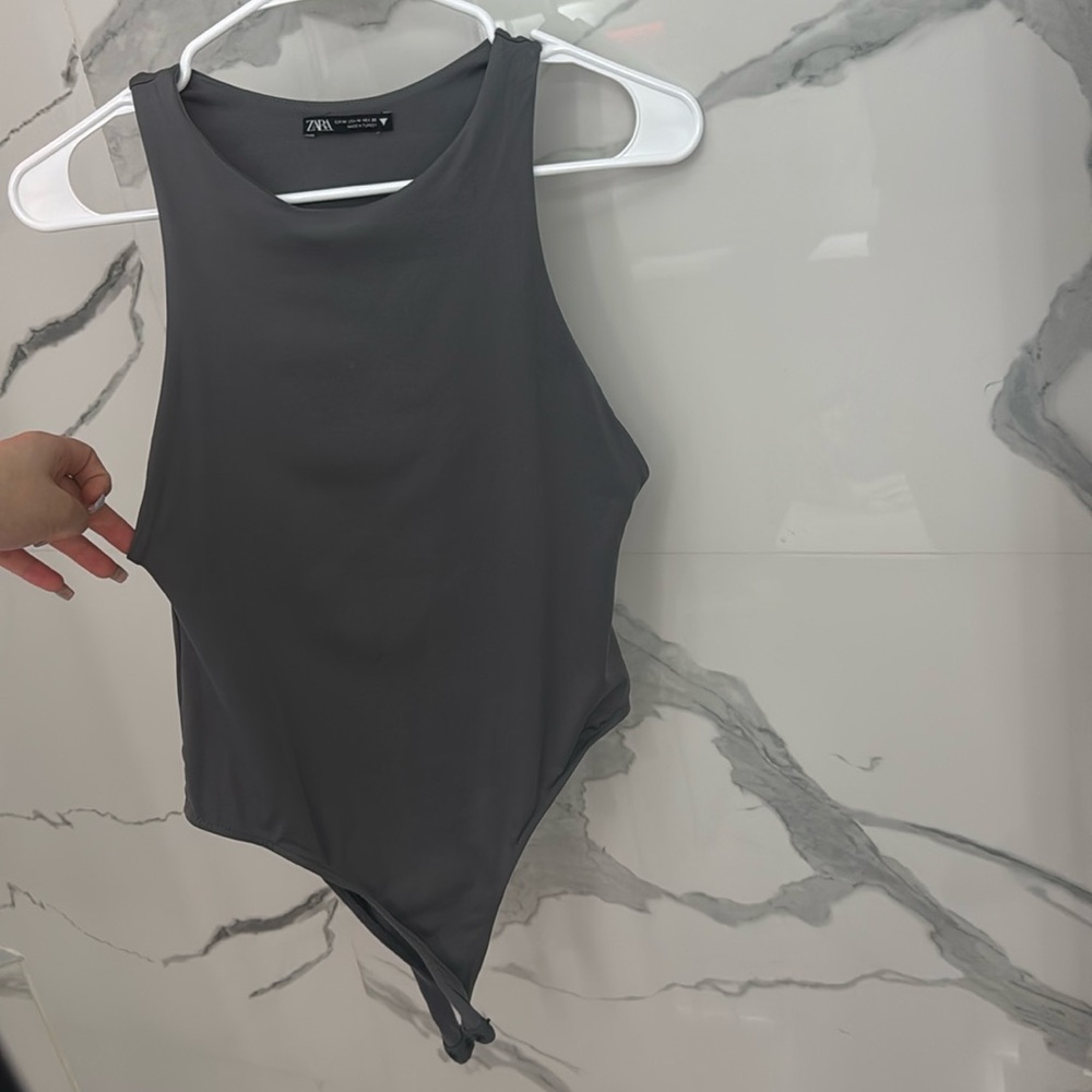 GREY ZARA HALTER BODYSUIT